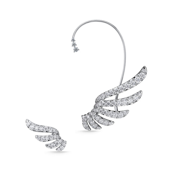 UU2885 VELA French Cut Pavé Diamond Asymmetrical Climber Earrings