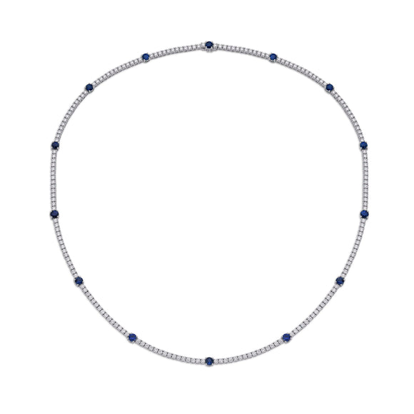 CNDD202_SB Diamond Line Sapphire Line Necklace