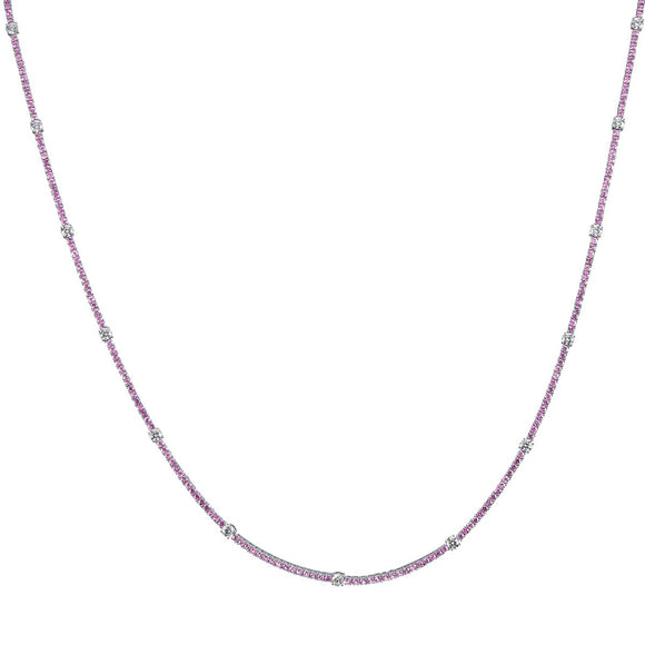 CNDD301_SP Diamond Line Sapphire Line Necklace