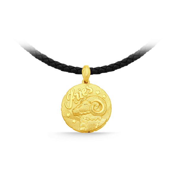 GNCN241_00 24K Zodiac Aries Small Pendant with Black strap