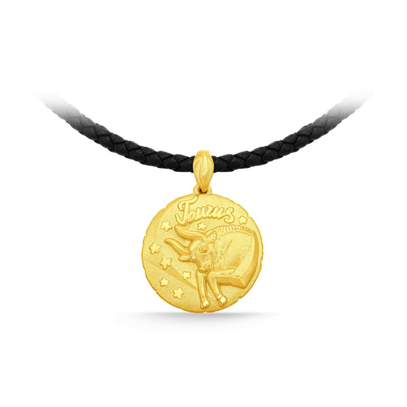 GNCN242_00 24K Zodiac Taurus Small Pendant with Black strap