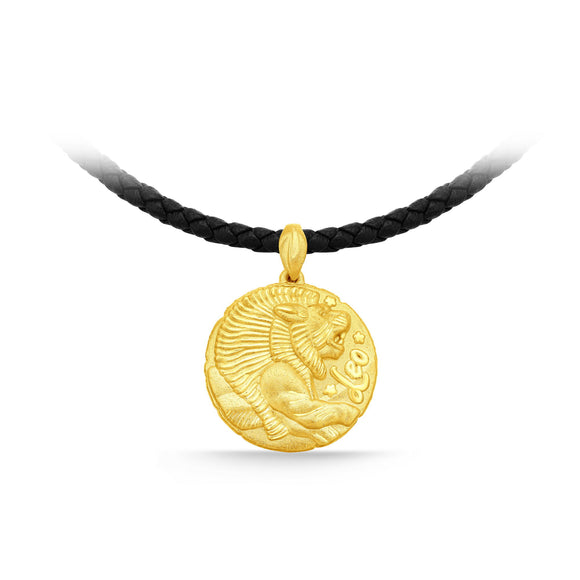 GNCN245_00 24K Zodiac Leo Small Pendant with Black strap