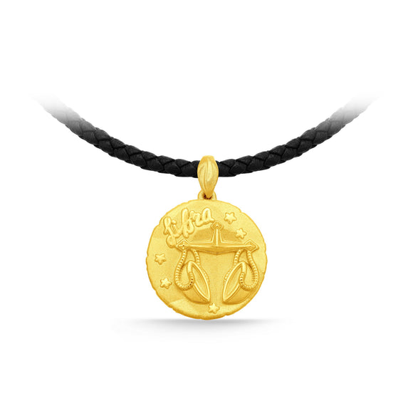 GNCN247_00 24K Zodiac Libra Small Pendant with Black strap