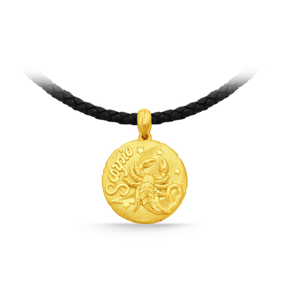 GNCN248_00 24K Zodiac Scorpion Small Pendant with Black strap