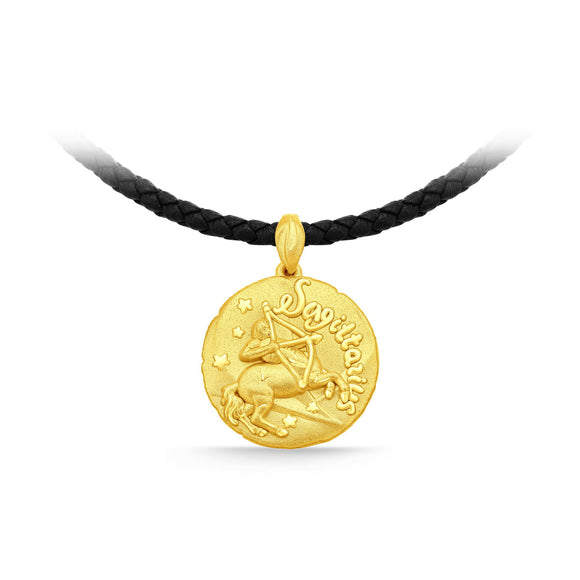 GNCN249_00 24K Zodiac Sagittarius Small Pendant with Black strap