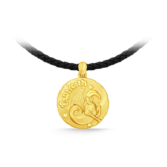 GNCN260_00 24K Zodiac Capricorn Small Pendant with Black strap